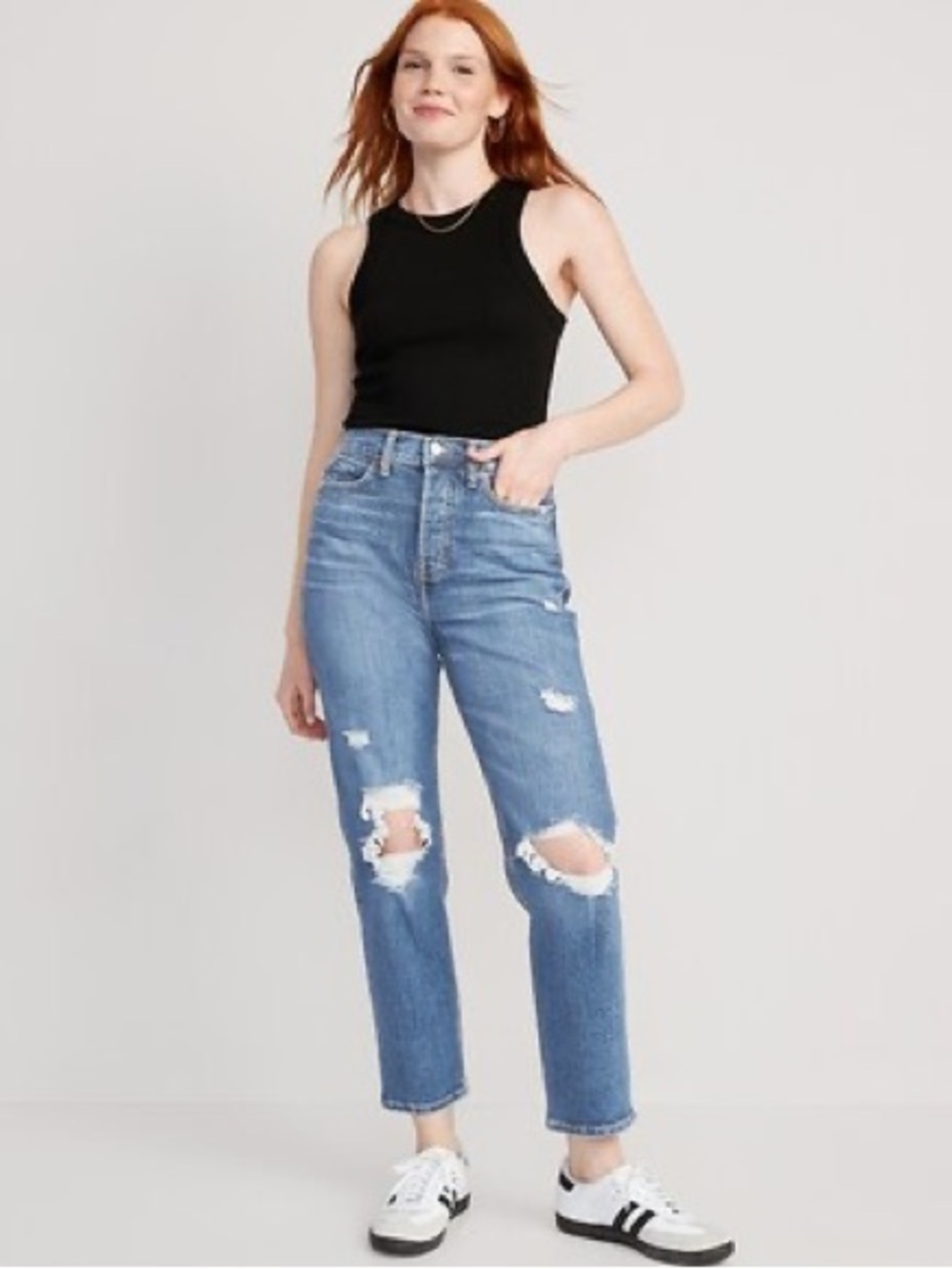 Old Navy Sky-High Straight Distressed Cropped Denim Jeans Size 8 Button Fly